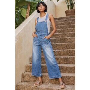 Evereve Ever Overalls Wide Leg Crop Size 25 Denim Bib Jeans